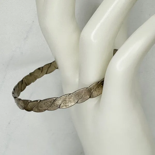 Vintage Mexico Flat Braided Bangle Bracelet Silver Tone ✨ - Image 10