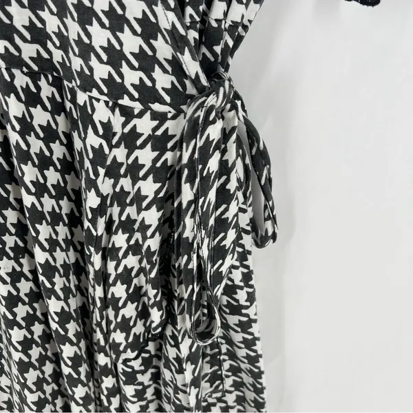 Passion Lilie Houndstooth Cotton Black White Ruffle Hem Mini Wrap Dress Size XL‎ - Image 5
