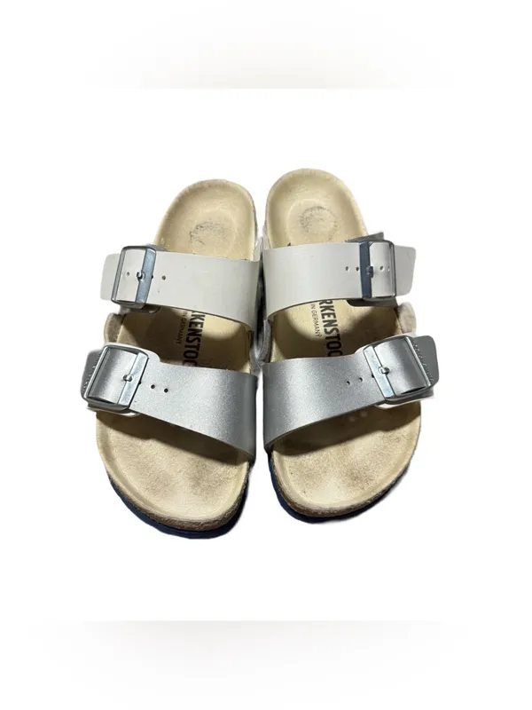 Birkenstock Arizona Split Sandals Women's 38 Leather Two Toned White Silver - Image 2
