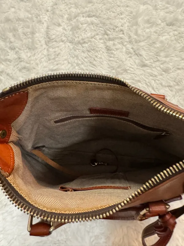Dooney & Bourke Florentine Vacchetta Leather Crossbody Satchel in Caramel Brown - Image 7
