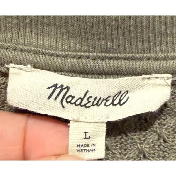 Madewell Collared Pointelle Short Sleeve Sweater Knit Top Womens Sz L Green - Image 3
