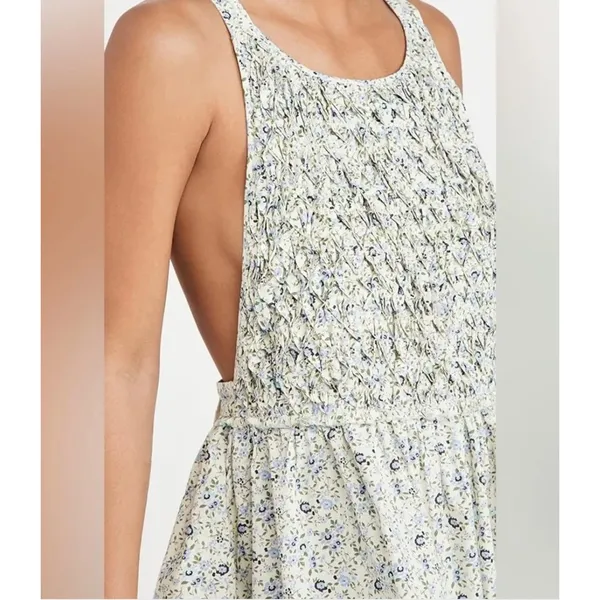 Free People Petunia Mini Dress Small Blue Floral Smocked Boho Cottagecore‎ - Image 4