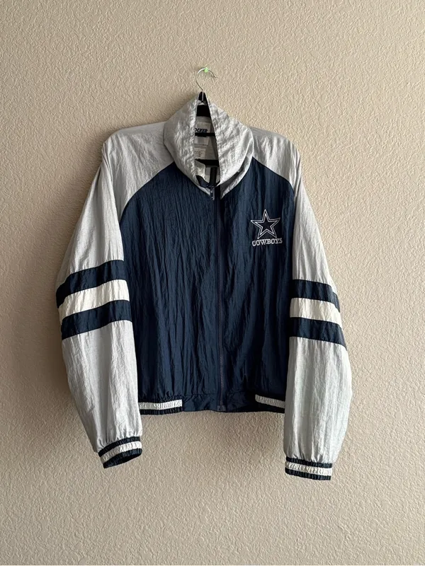 Vintage Locker Line Dallas Cowboys Windbreaker Jacket Navy White L NFL - Image 6