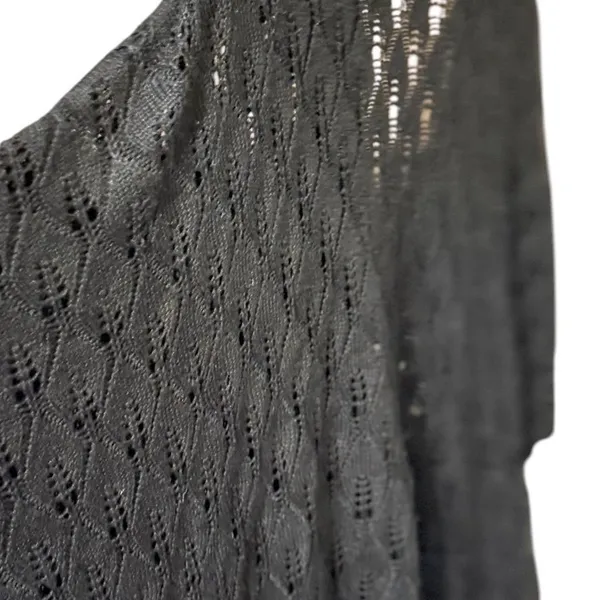 Mesh + Lace Black Floral Embroidered Pointelle Knit Kimono Cardigan Large S3281M - Image 13