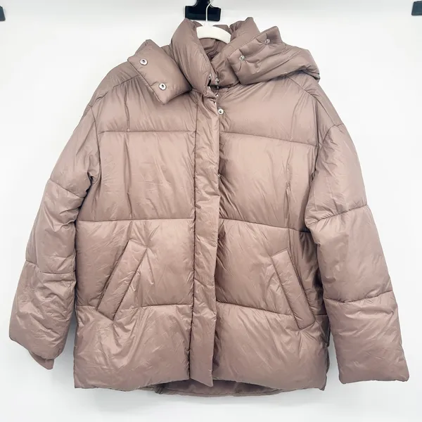 Abercrombie & Fitch Womens Taupe Hooded Oversized Puffer Jacket Coat Size‎ S - Image 3