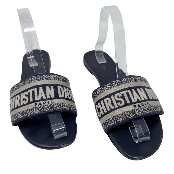 CHRISTIAN DIOR Dway Navy Blue Slide Sandal Embroidered Logo EU 40.5 US 10.5 - Image 2