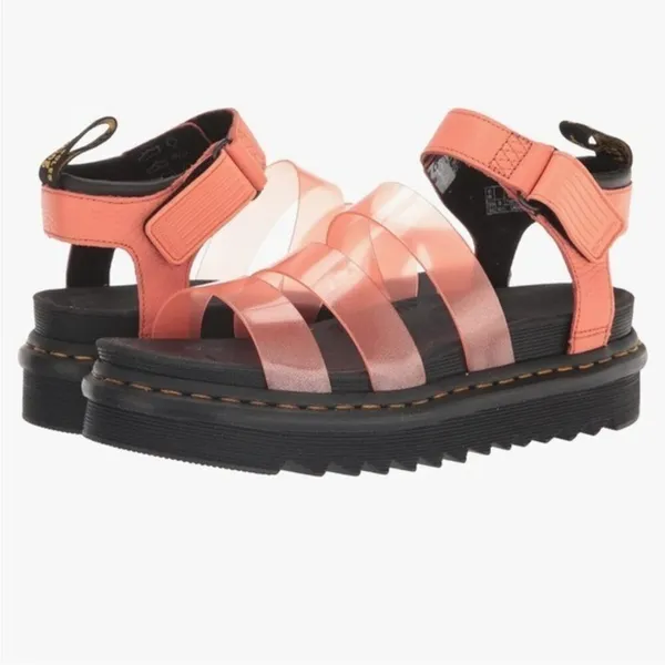 DR. MARTENS Blaire Coral Jelly Glitter Strap Open Toe Sandals Black NEW - Image 2