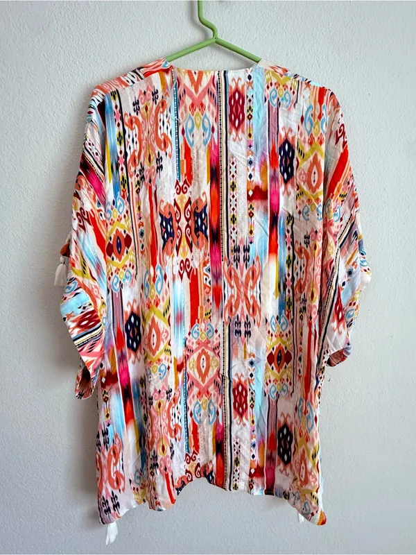 La Blanca Open Front Swim Cover Up Kimono One Size Tassel Colorful Beach Resort - Image 4