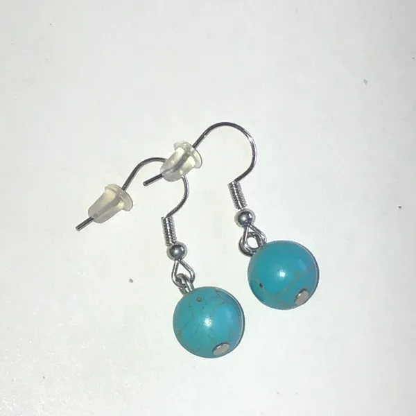 Turquoise Color Beaded Boho Dainty Drop Earrings Blue - Image 3