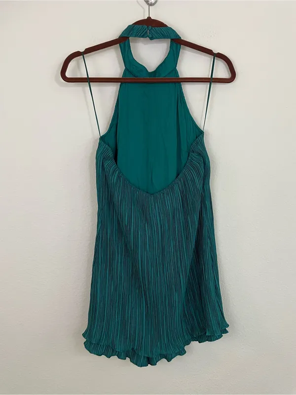 Anthropologie Teal Halter Plissé Playsuit Romper‎ Size 6 - Image 4