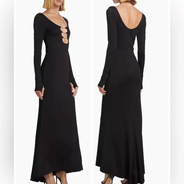 New! Alice + Olivia Kalena Plunge Crystal Jersey Cut Out Maxi Dress Sz‎ 8 $550 - Image 4