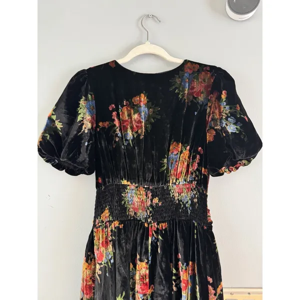 NWOT Anthropologie Katerina Button Front Midi Dress Black Velvet Floral Small - Image 8