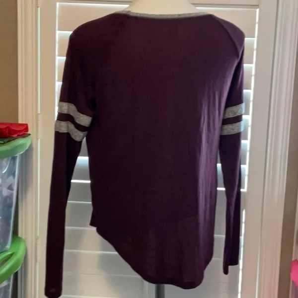 SO Women's Dark Purple Sweatshirt with Silver Stripes - Image 3