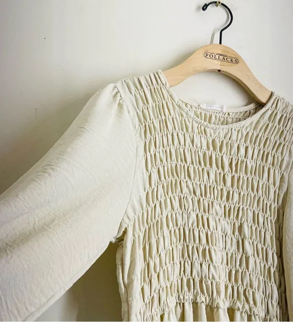 Beeson River Elegant Cream Smocked Dress - Image 4