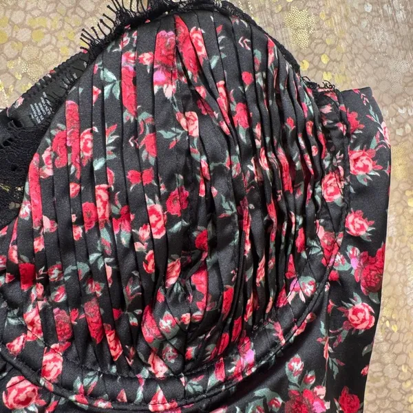 For Love & Lemons Black Melrose Romantic Bustier Pink Floral Bra Top Large - Image 3