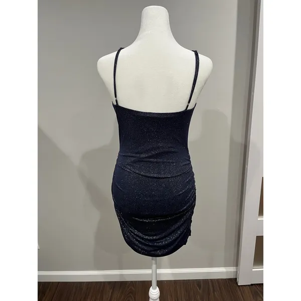 Lucy in the Sky Navy Blue‎ Sparkle Ruched Twist Front Bodycon Mini Dress Medium - Image 5