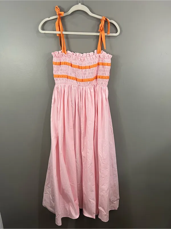 MABL size medium Pink Sundress with Orange Tie Straps - Image 6