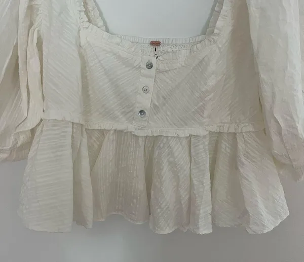 Free People Leave It To Me white Crop Top Blouse Button Boho XL NWOT - Image 6