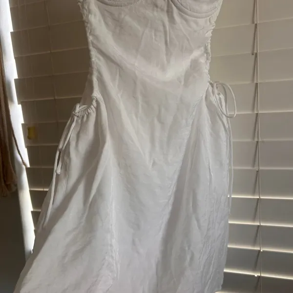 Princess Polly white linen blend lace bustier ruched mini dress XXS - Image 5