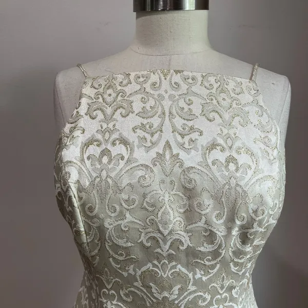 Hyphen Vintage Y2K Ivory Champagne Metallic Gold Low Back Prom Gown Sz 5/6‎ - Image 6