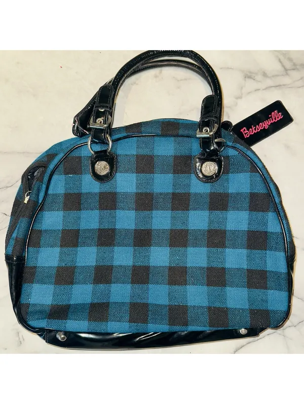 NWT Y2K Betsy Johnson Blue Plaid Bowler Handbag Bag Satchel Rockabilly Pin Up - Image 7
