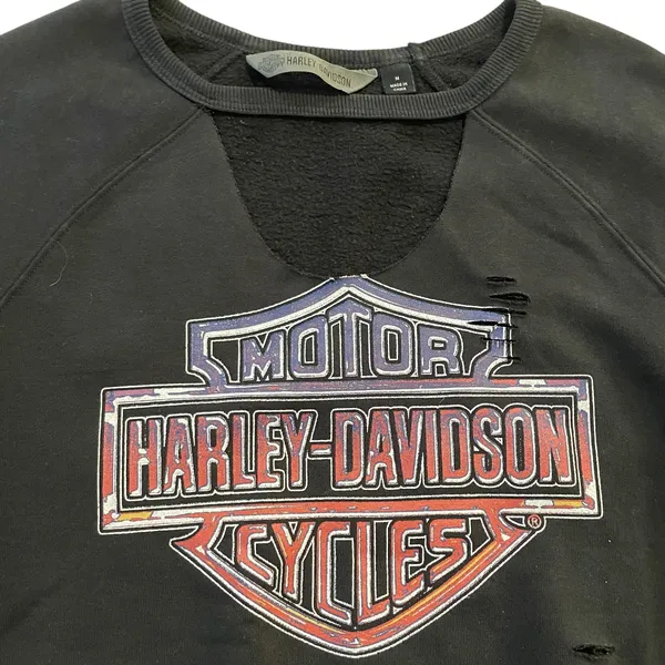 Harley Davidson Distressed Black Logo Sweatshirt Size M - Image 3