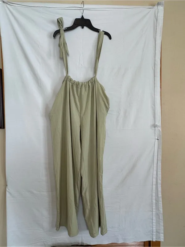 Tie-Strap Wide Leg Jumpsuit in Sage Green - Image 2