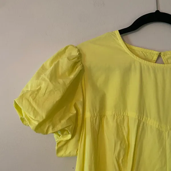 Maeve Anthropologie Butter Yellow Balloon Sleeve Mini Dress Cotton Women's Large - Image 4