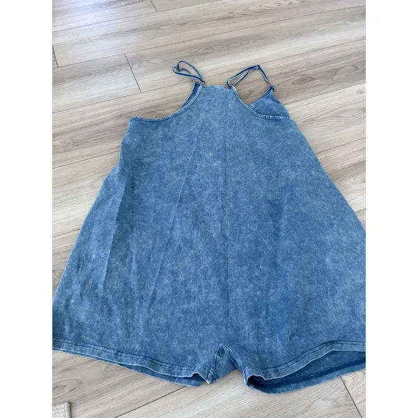 Automet Women Acid Wash Denim Romper XL Blue Sleeveless Overalls Jumpsuit - Image 5