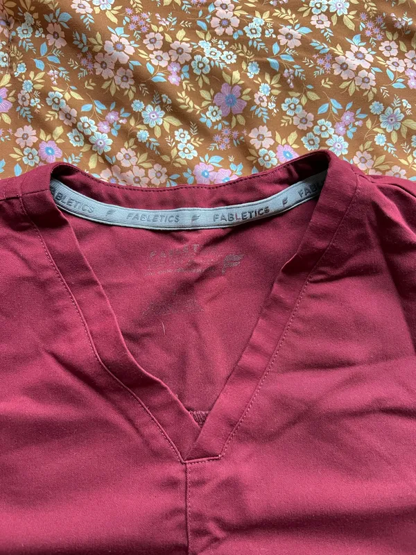 Wine red woman’s scrub set with jogger pants - Image 2