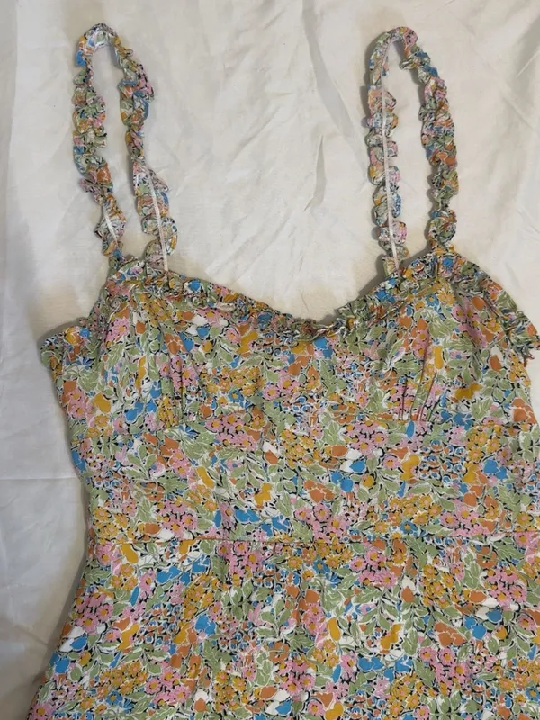 Zara Floral Ruffle Strap Dress - Pink, Blue, Green, Yellow - Image 2