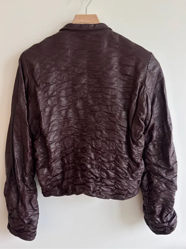 Vintage Albert Duke New York Genuine Leather Ruched Jacket Burgundy Cropped S - Image 6