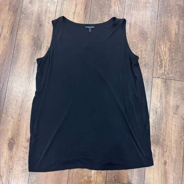 Eileen Fisher Woman 1X Black 100% Silk Scoop Neck Sleeveless Tank Top Blouse - Image 2