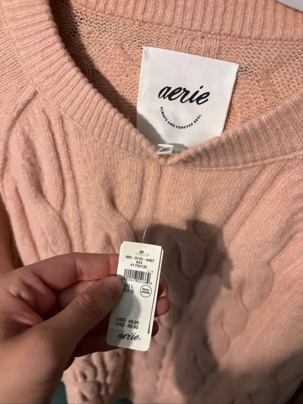 Aerie Pink Oversized Knit NWT Sweater Size Large - Image 3