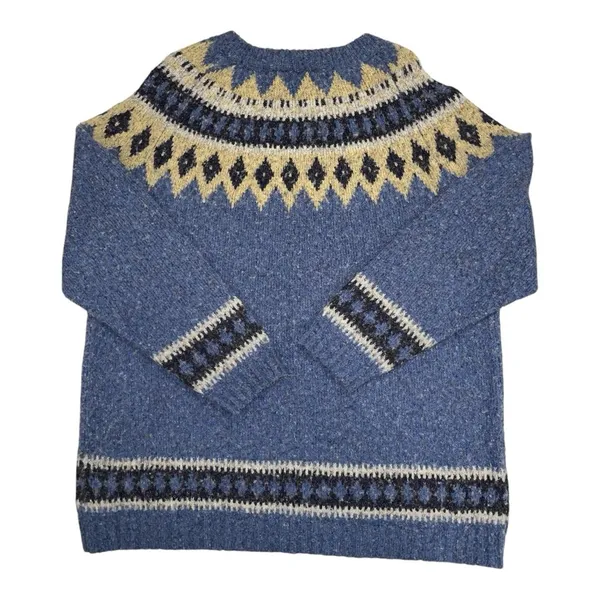 Cute y2k soft wool blend faire isle cozy sweater boucle blue - Image 2