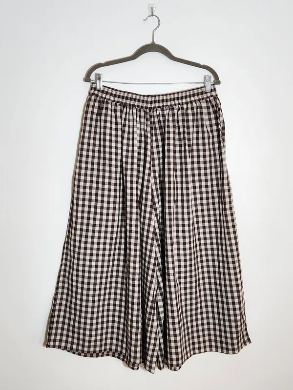 Chow Yatou Brown and Cream Gingham Check Wide Leg Cropped Pants Size XL NWT - Image 3