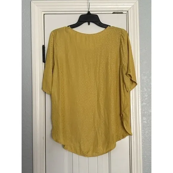 Umgee Blouse Women Medium Yellow Leopard‎ Jacquard Short Sleeve Scoop Neck K5294 - Image 5