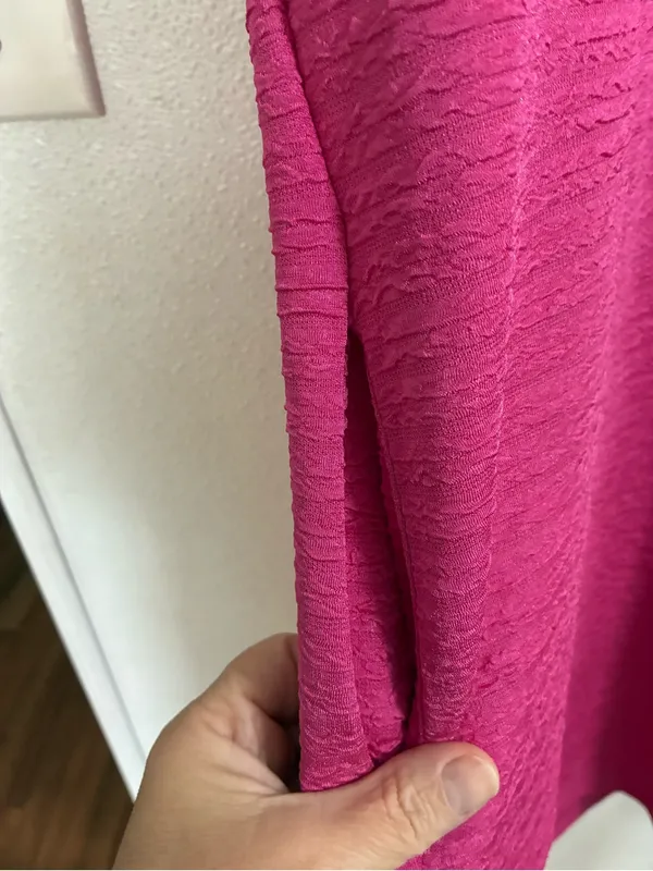 Women's Fuchsia Shift Dress - Casual Short Sleeve textured fabric and pockets XL - Image 4