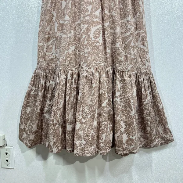 Nations of Peace Paisley‎ Maxi Dress Womens XS Brown Cotton Smocked Boho Tiered - Image 10