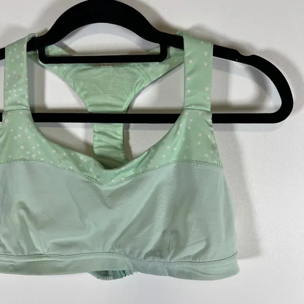 Lululemon Mint Green Polka Dot Racerback Sports Bra Size 10 Mesh Back‎ Support - Image 3