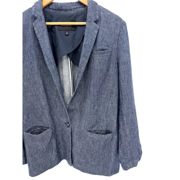 Banana Republic 100% Linen Blazer Jacket Blue Chambray Sz 14 Summer Coastal - Image 2