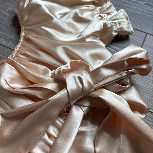 Gold satin crop top with tie back detail - Image 3