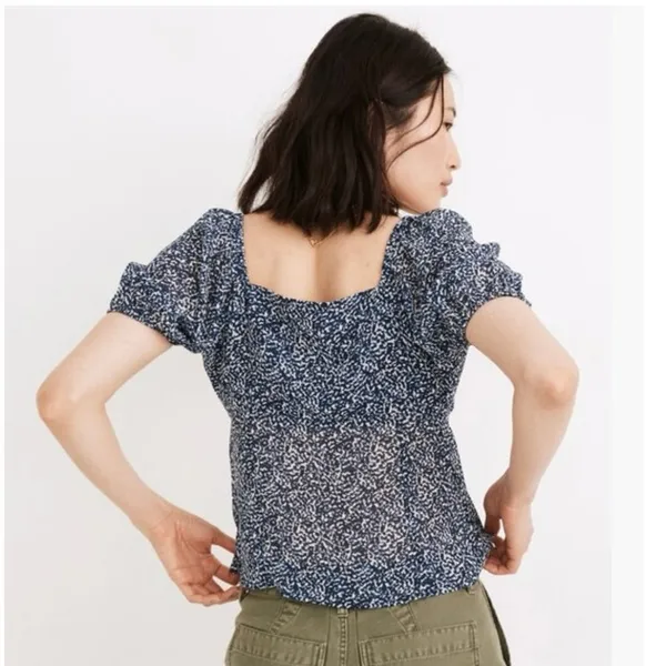 Madewell Size 4 Sweetheart Top Blouse Bengali Blockprint Cropped Fit - Image 2