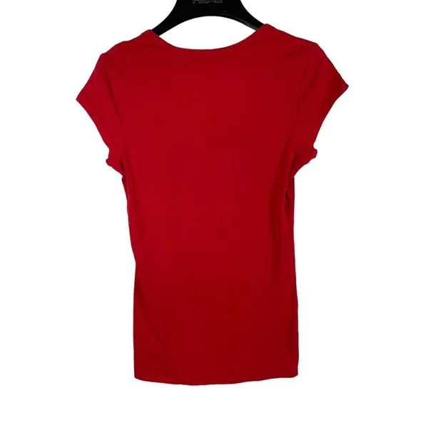 VTG 90s 2000s Y2K Red Cap Sleeve Guess Embellished Beaded Logo Tee Top S - Image 2
