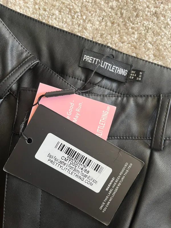 Pretty Little Thing Asymmetrical Waist Leather Pants - Image 5