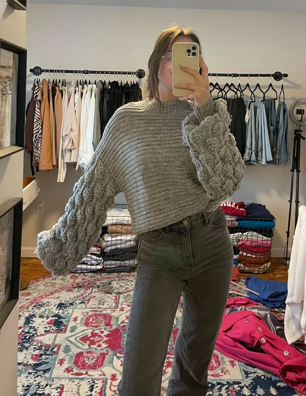 Grey Balloon Sleeve Sweater Gray - Image 2