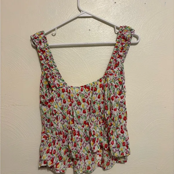 Urban Outfitters Red and White Ruffled Smocked Tank Top - Image 8