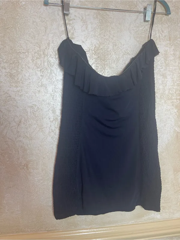 Free People Fawn Embellished Smocked Tulle Tube Top Black Glam Grunge Sz M - Image 3