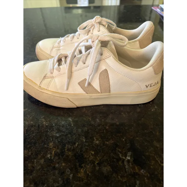 Size 7 VEJA Campo White Sneakers Tennis Shows White Gold Campo Trendy Low Top - Image 2