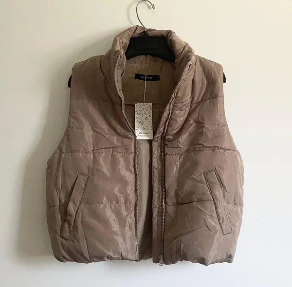 Cute Puffy Puffer Vest Jacket Tan - Image 2